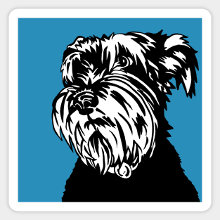 Sally the Miniature Schnauzer Dog Linoprint on Blue Background Sticker